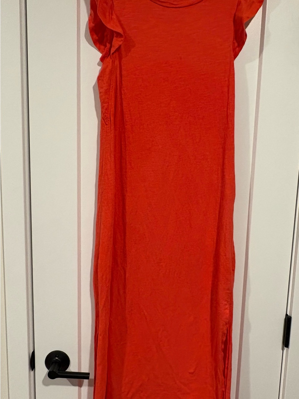 Z Supply Coral Orange Ruffle Sleeve Maxi Dress with Slit Indie Bohemian Fairy - Picture 2 of 7
